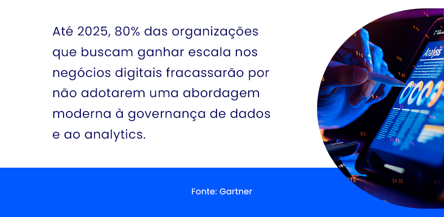 De acordo com a Gartner, até 2025, 80% das organizações que buscam ganhar escala nos negócios digitais fracassarão por não adotarem uma abordagem moderna à governança de dados e ao analytics.