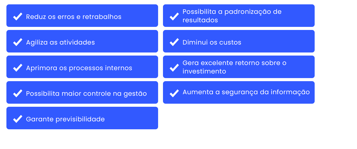 Benefícios que o RPA proporciona para os processos logísticos:  Reduz os erros e retrabalhos, agiliza as atividades, aprimora os processos internos, possibilita maior controle na gestão, garante previsibilidade, possibilita a padronização de resultados, diminui os custos, gera excelente retorno sobre o investimento, aumenta a segurança da informação.